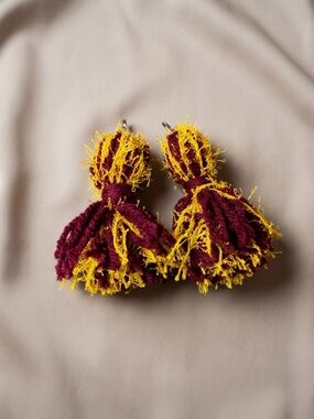 Handmade Burgundy & Yellow Tassel Earrings